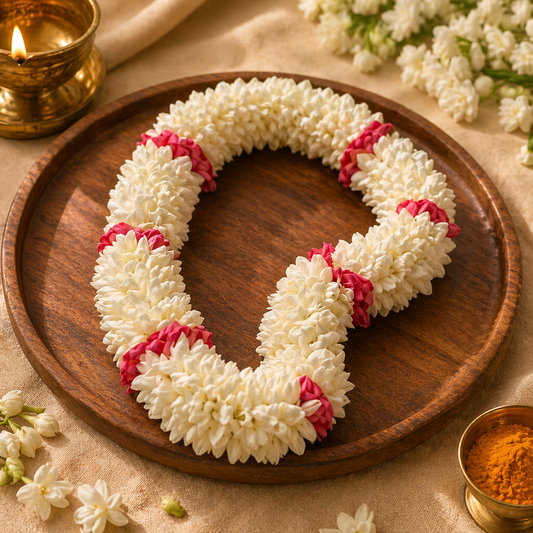 Premium Mogra Mala with Rose Accents