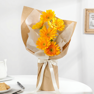 Brighten Their Day: Radiant Orange Gerbera Gift Bouquet