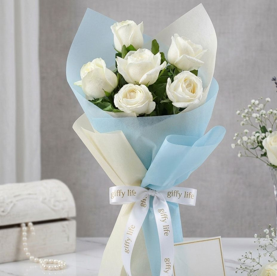 Thoughtful White Rose Gift Bouquet