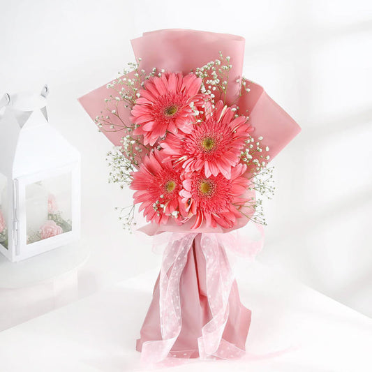 Blushing Joy: Charming Pink Gerbera Bouquet