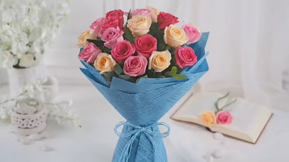 Elegant Hand-Tied Multi-Tone Rose Bouquet